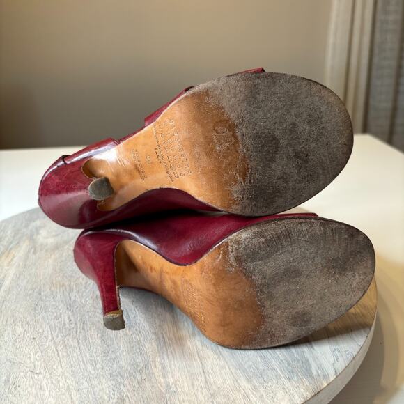 Maison Margiela 23 Leather Peep Toe Heels Red Ankle Cuff Sandals EU 36 US 6 - Picture 7 of 9